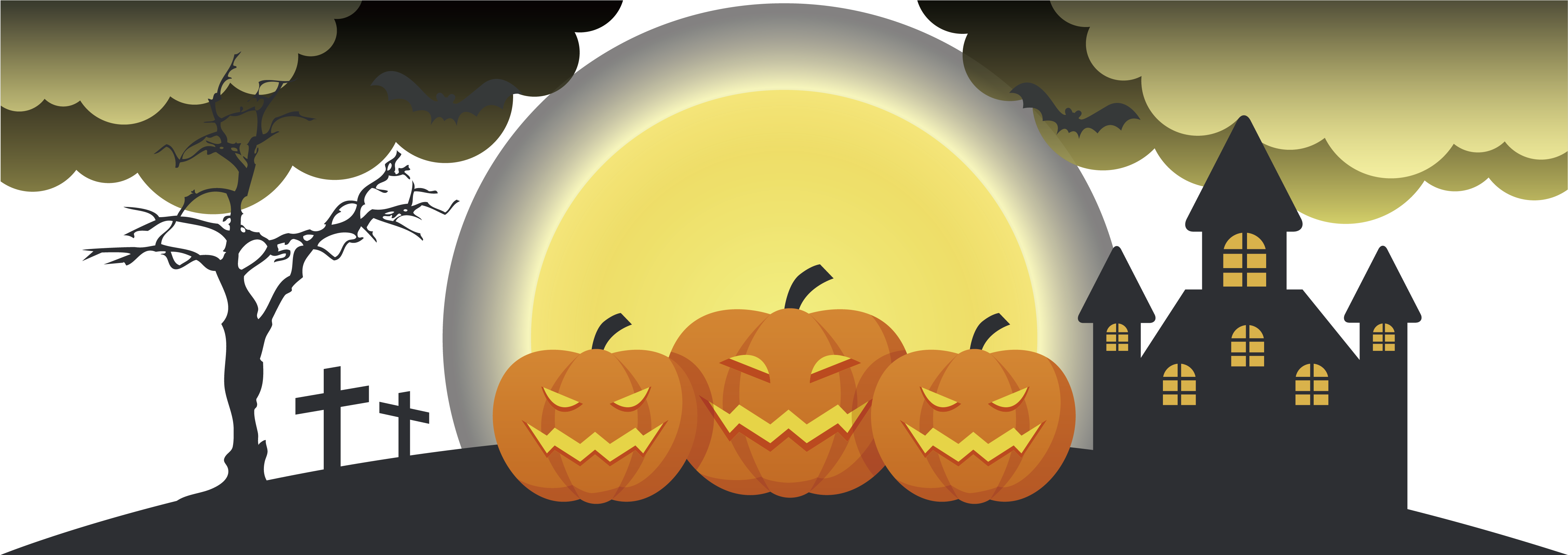 Halloween Banner Pumpkin - Haunted House Clip Art (4586x1967)