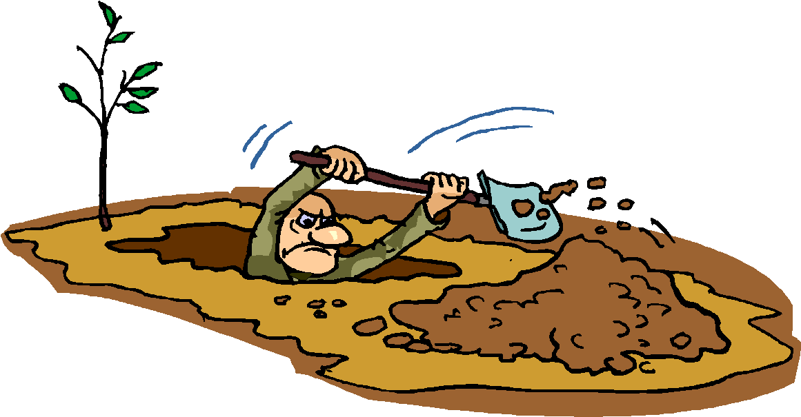 To be in a hole. Роет яму. Сам себе яму роешь. Копать яму.