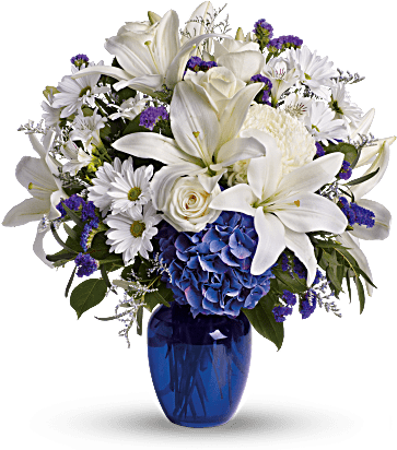 Nice Beautiful In Blue Brighten The Home With The Peace - Blue And White Flower Arrangements (368x460)