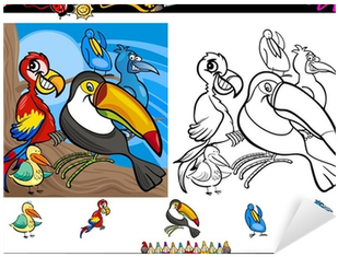 Exotic Birds Cartoon Coloring Page Set Sticker • Pixers® - Love Crayola Crayons Coloring Book [book] (400x400)