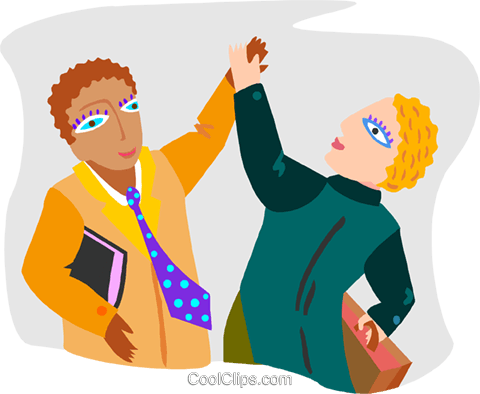 Workers Giving Each Other The High-five Royalty Free - High Five Clipart (480x394)