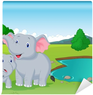 Fototapete Cartoon Elefant Familie In Der Nähe Von - Baby Animals: Coloring Book [book] (400x400)