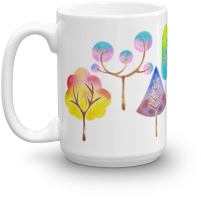 Trees Mug, Watercolor Mug, Coffee Mug, Nature Mug, - Mug (500x500)
