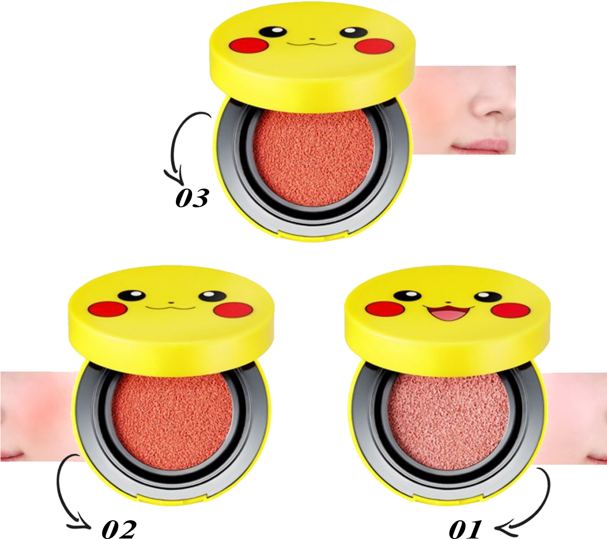 Os Mini Blushes Do Picachu Têm Disponíveis 3 Cores - Tonymoly X Pokemon Pikachu Coussin Mini Fard À Joues (1200x1200)