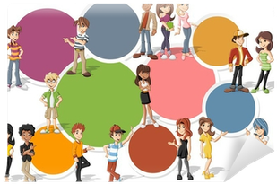 Colorful Template With Cool Cartoon Young People - Illustration (400x400)
