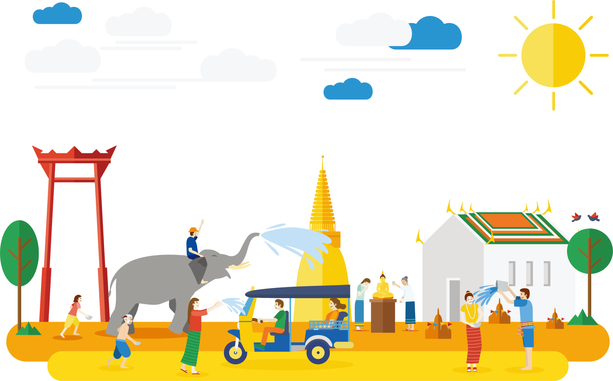 Tourism In Thailand Songkran Illustration - สุขสันต์ วัน สงกรานต์ 2561 (2000x1244)