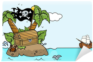Fotobehang Oude Tropical Treasure Island - Isla Del Tesoro Dibujo (400x400)