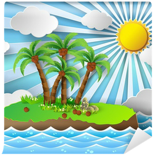 Tropical Palm On Island With Sea And Sunlight - Vector Graphics (400x400)