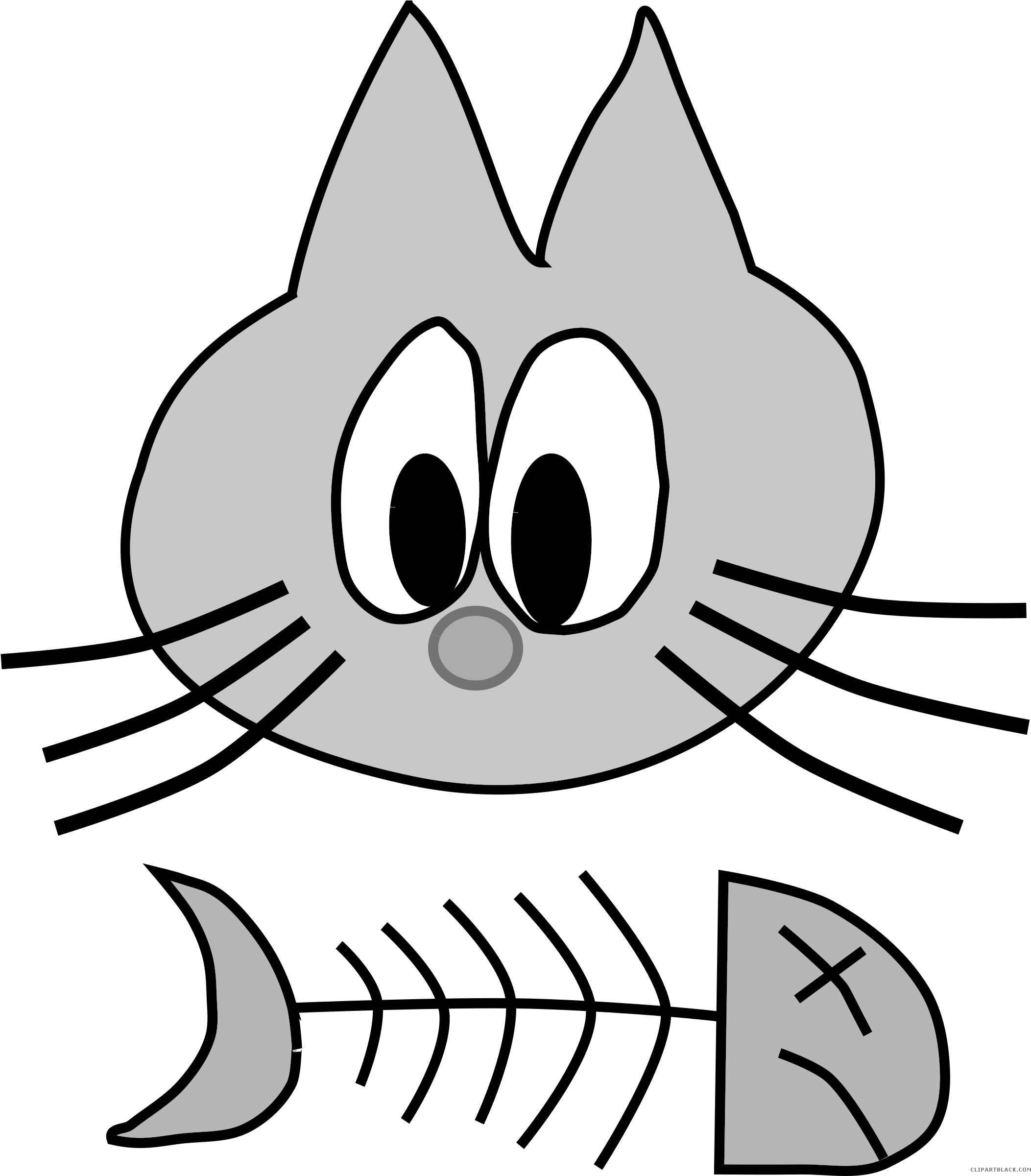 Cat And Fish Animal Free Black White Clipart Images - Suprised Cat Clipart (2128x2400)
