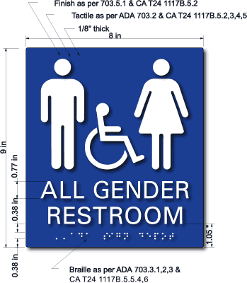 Ada-1245 All Gender Restroom Sign Specifications - Stop Signs And More 13497071 Ada Compliant Wheelchair (349x400)