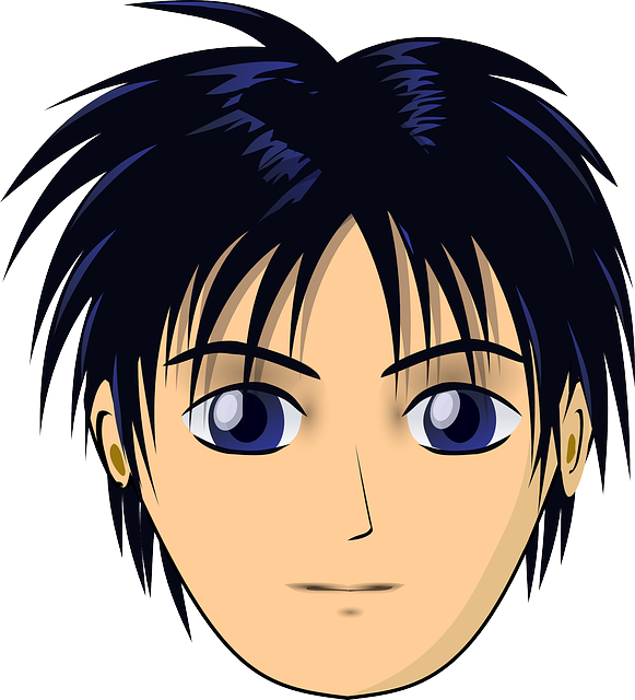 Eyes, Black, Blue, Outline, Drawing, People, Boy - Face Anime Png (581x640)