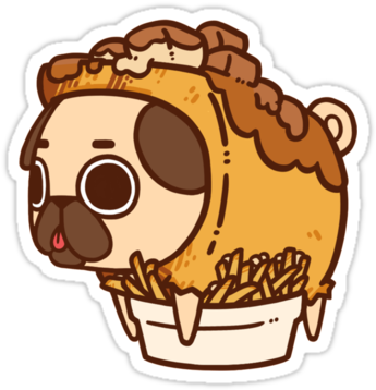 "puglie Poutine" Stickers By Puglie Pug Redbubble - Pug And Food Drawings (375x360)