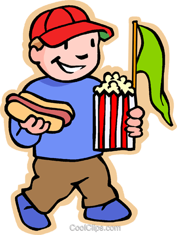 Boy With Hotdog Popcorn And Pennant Royalty Free Vector - Going To A Baseball Game (362x480)