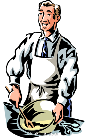 Businessman Cooking Royalty Free Vector Clip Art Illustration - Man Cooking Clipart (298x480)