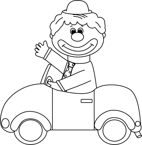 Clownfish Clip Art Black And White - Black And White Clown Car (491x500)