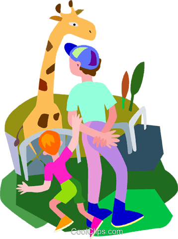 Zoo, Giraffe Royalty Free Vector Clip Art Illustration - Dad And Son At Zoo Cartoon (358x480)
