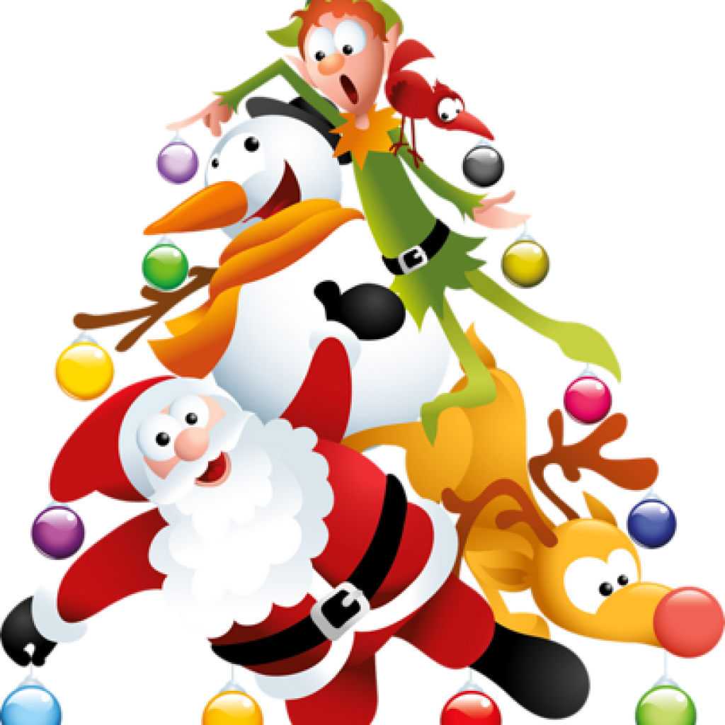 Clip Art Christmas Tree Comical Santa Snowman Reindeer - Transparent Christmas Clipart (1024x1024)