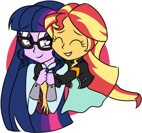 Hug From Behind, Lesbian, Safe, Sci-twi, Scitwishimmer, - Cartoon (512x518)