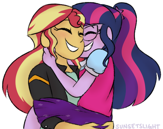 Hug, Lesbian, Ponytail, Safe, Sci-twi, Scitwishimmer, - Sunset Shimmer Sci Twi (544x434)