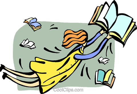 Woman Flying With Books Royalty Free Vector Clip Art - Book (480x329)