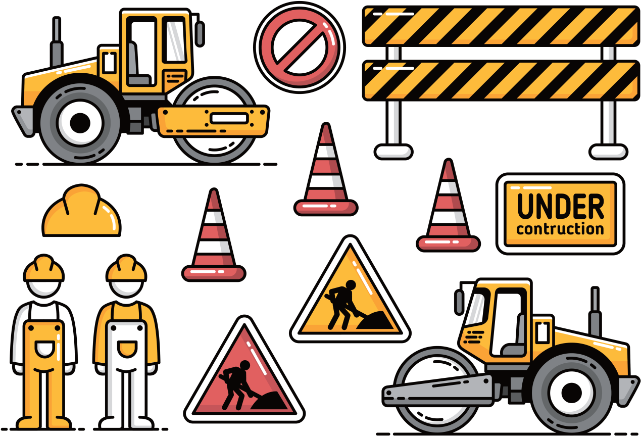 Road Construction With Road Roller Vector Icons - Road Construction Vector Png (1400x980)