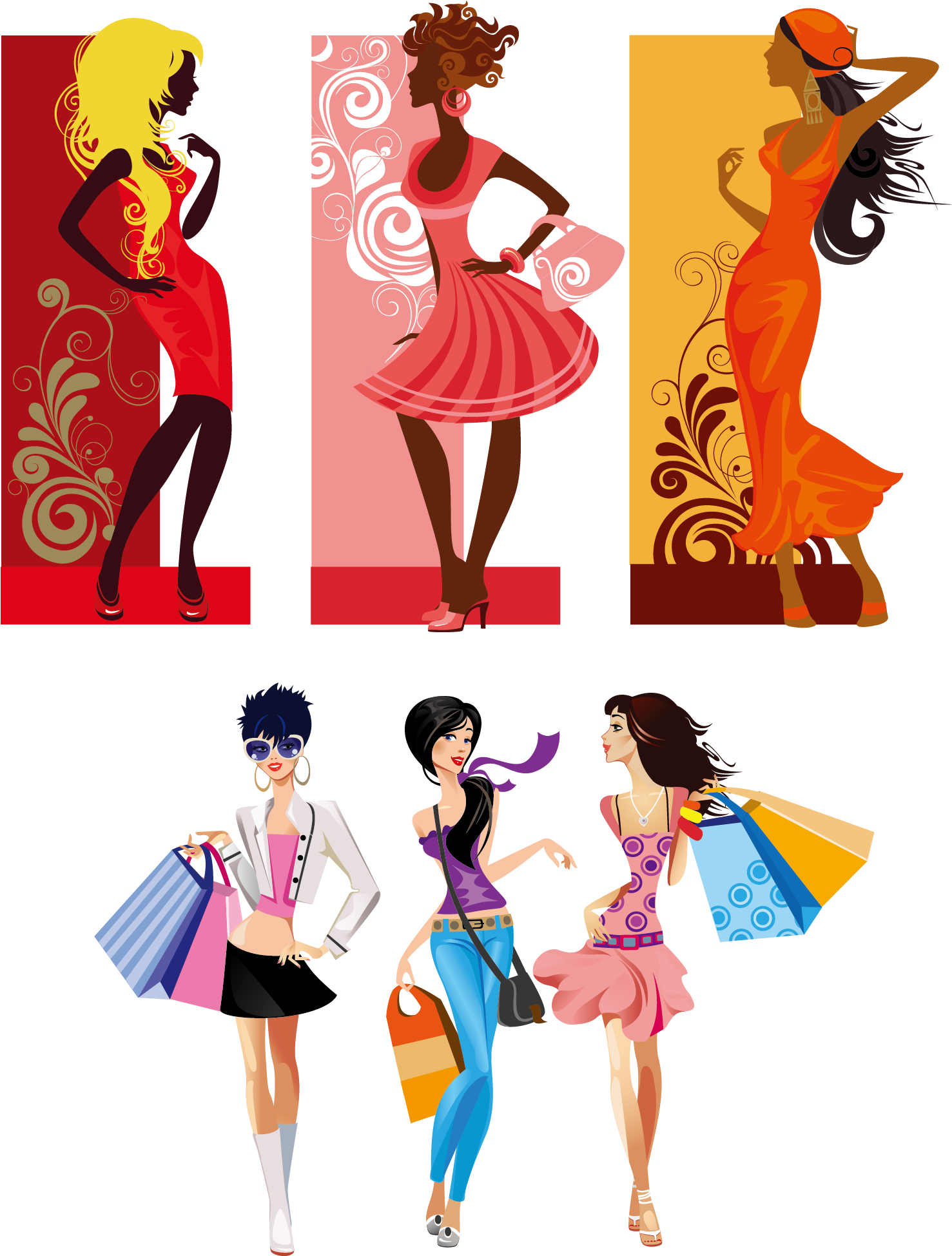 Woman Free Content Clip Art - Cartoon Three Girls Shopping (2107x2107)
