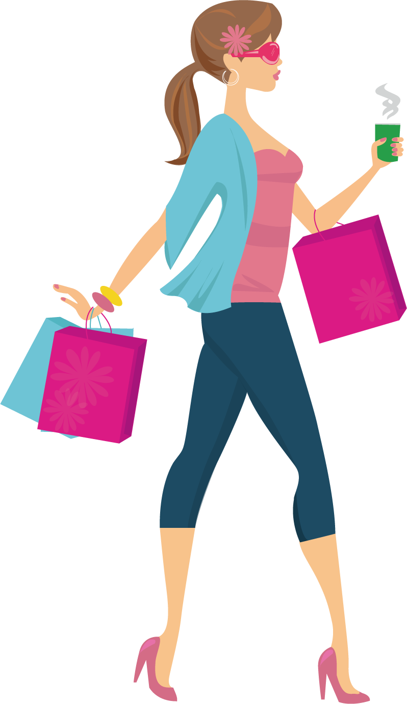 Shopping Girl Woman Clip Art - Cartoon Shopping Png (798x1379)