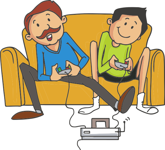 Father And Son Playing Video Game - Father & Son (550x498)