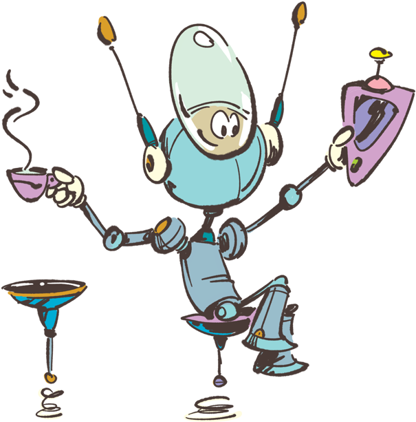 Robot Having A Coffee While Reading The Tablet - Cesare Asaro (700x892)