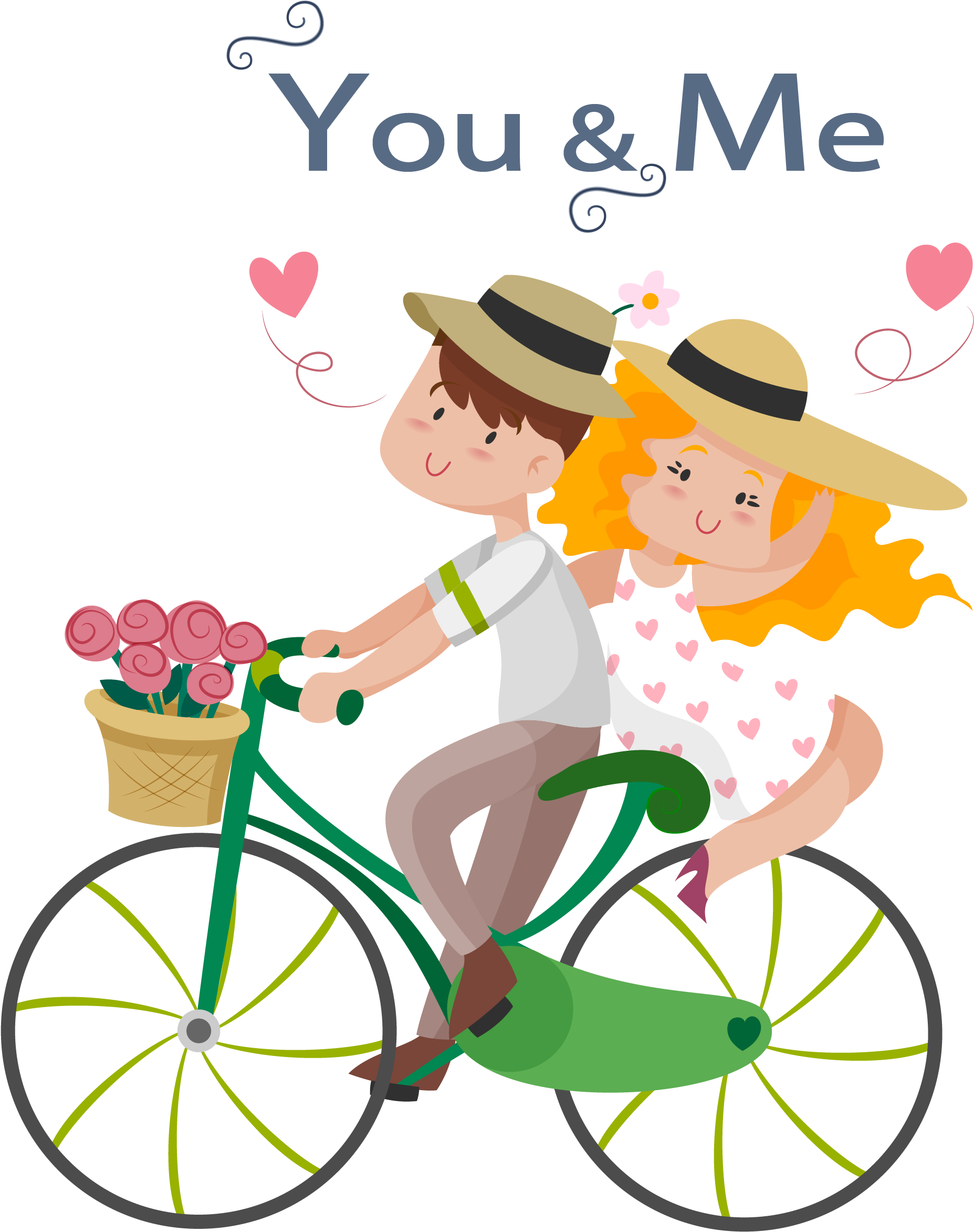 Couple Bicycle Love Illustration - Couple Png Cycling (2463x3195)
