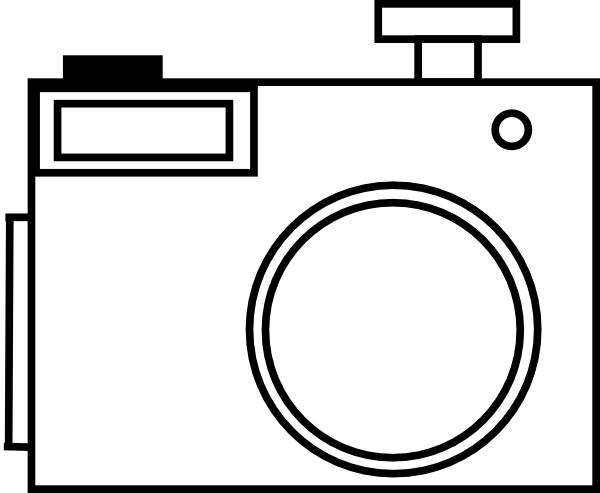Camera Clipart Outline - Black And White Outline Camera (600x493)