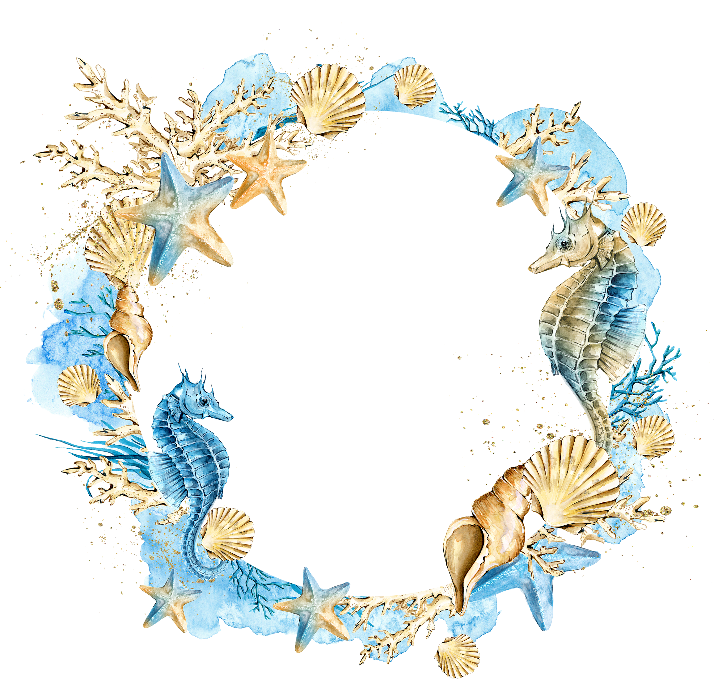 Wedding Invitation Watercolor Painting Seashell Clip - Shell Wreath Png (2400x2400)