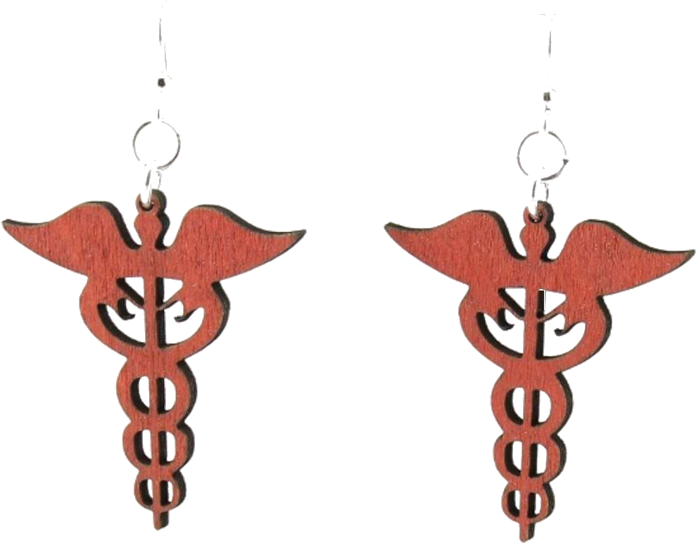 Caduceus Medical Symbol - Wood Earrings (1200x1009)
