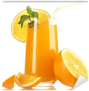 Fotobehang Glas Jus D'orange Met Munt En Oranje Op - June (400x400)
