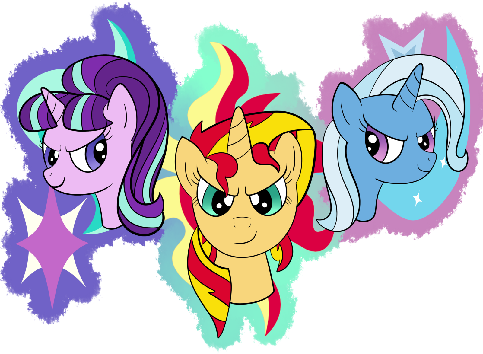 Unicorn Trio By Dolphintales Unicorn Trio By Dolphintales - Trixie Sunset Shimmer And Starlight Glimmer (1600x1236)