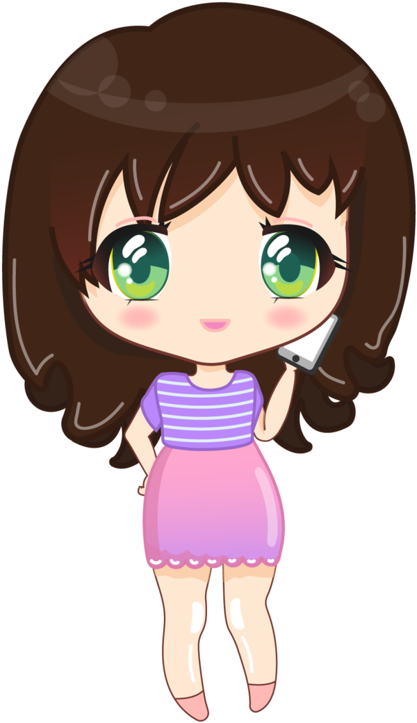 Kawaii Chibi Girl Calling By Barovlud - Calling Cartoon Girl Png (600x1040)