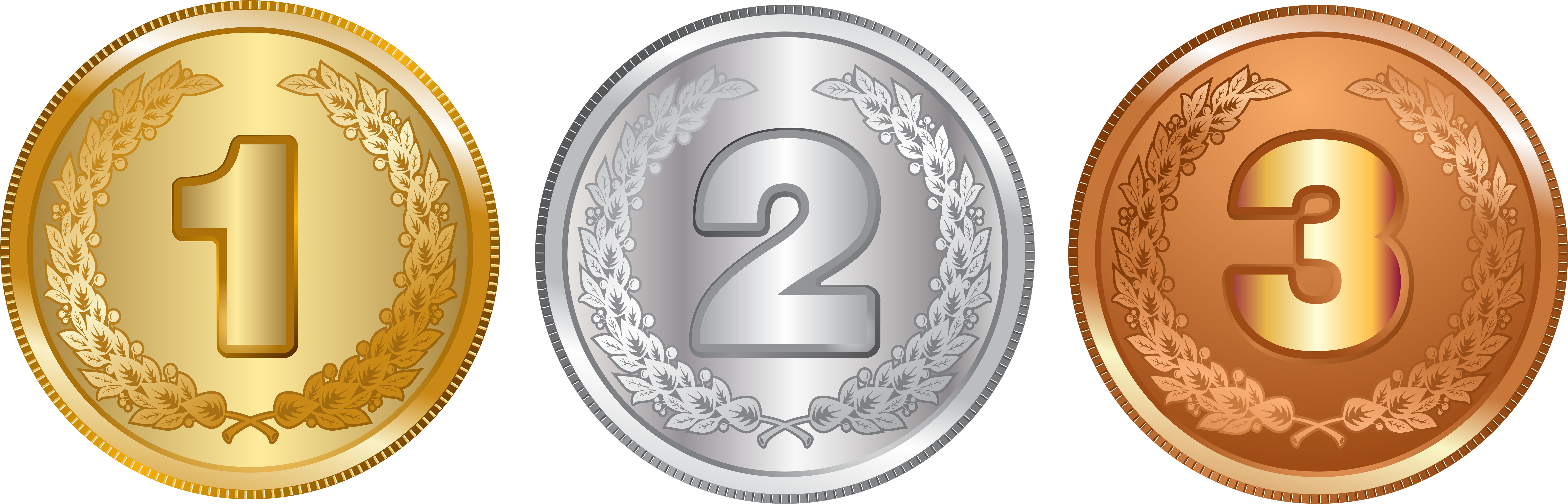 Gold Silver And Bronze Medals Transparent Png Clip - Gold Silver And Bronze Medals (8000x2578)