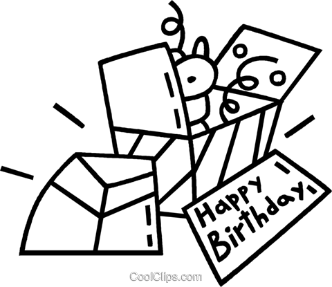 Birthday Presents Royalty Free Vector Clip Art Illustration - Line Art (480x415)