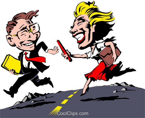 Cartoon Man & Woman Track & Field Royalty Free Vector - Relay Race (480x391)