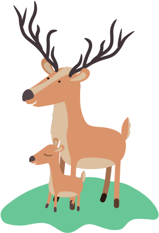 Cartoon Deer And Calf Over Grass - Silhouette (550x550)