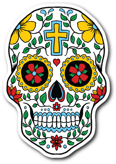 Sugar Skull 3" X 4" Die Cut Vinyl Sticker - Para Imprimir Modo Espejo (600x600)