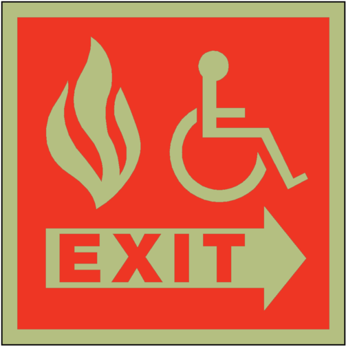 Photoluminescent Fire Safety Exit Disabled Sign - Fire Safety Exit Sticker (600x600)