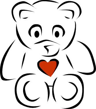 Bear Heart Black White Line Art 34 - Teddy Bear Clip Art (333x378)
