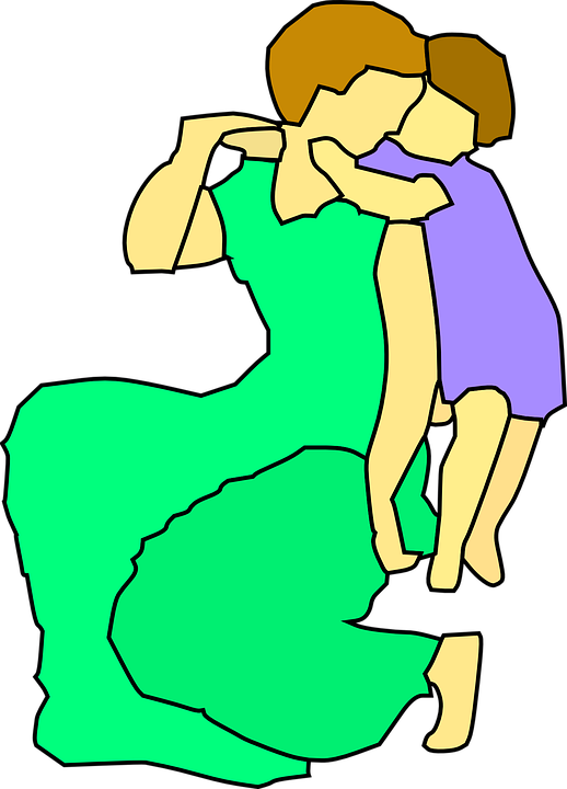 Clipart Cartoon Child Hugging Mother - Mother Daughter Transparent (518x720)