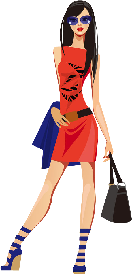 Girl Shopping Clipart Transparent - Fashion Girl Clipart Png (490x970)