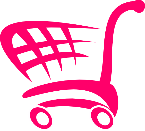 Pink Shopping Cart Clip Art At Clker - Shopping Cart Shower Curtain (600x542)