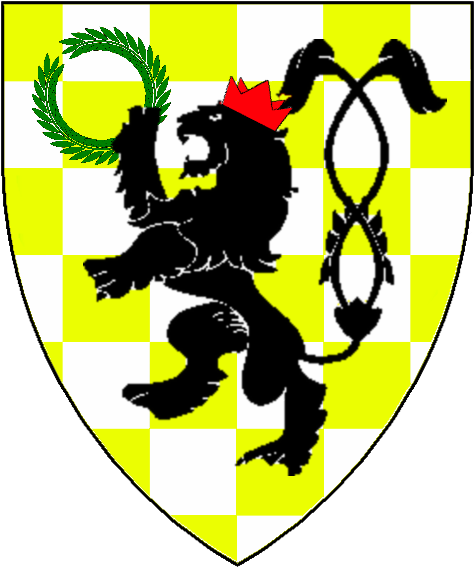 Blazon Is "checky Or And Argent, A Lion Rampant Tail - Society For Creative Anachronism (480x576)