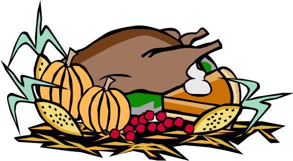Thanksgiving Food Basket Clip Art - Basket Of Food Clipart Png (585x322)