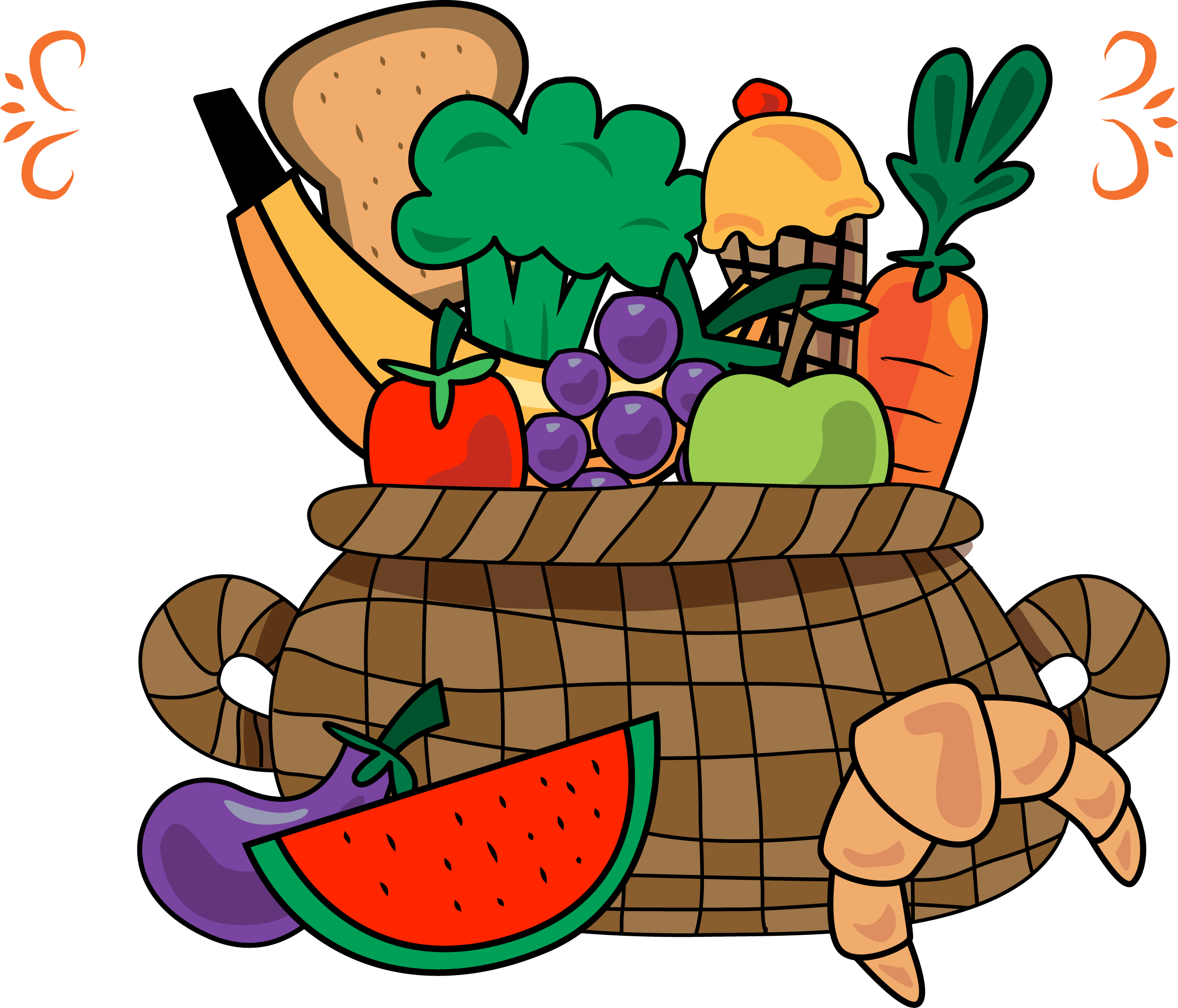 Fruit Vegetable Basket - Vegetables Cartoon Group Png (2398x2052)
