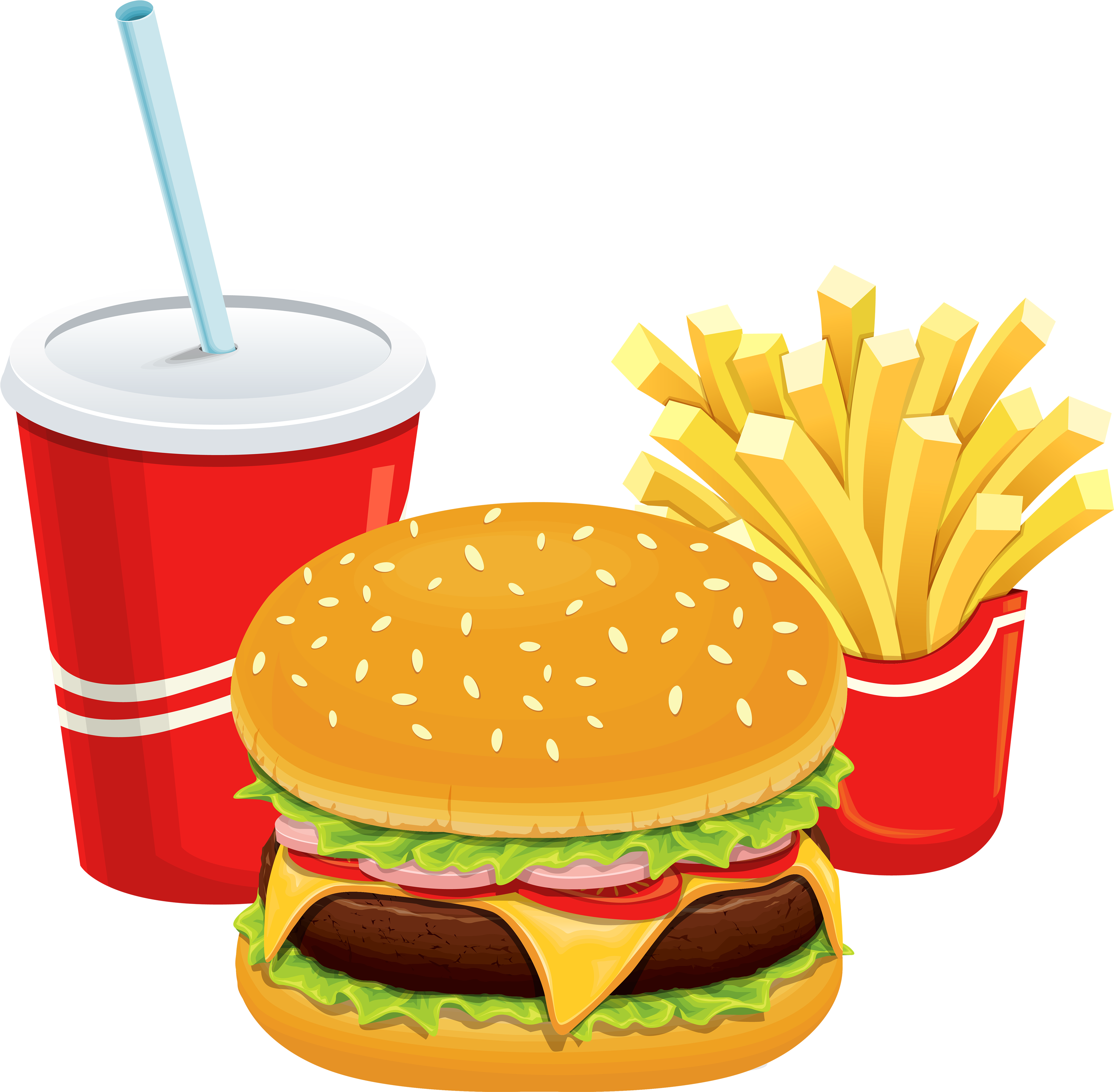 Clipart Of Restaurant, Breakfast And Foods - Transparent Hamburger And Fries Png (4000x3921)